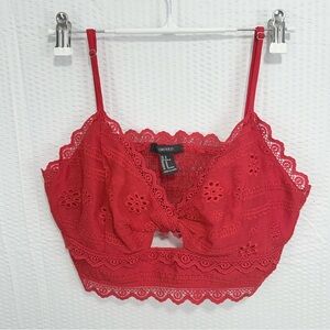 Women's Lace Cropped Tank Top Medium Romantic Whimsical Boho Red Size M